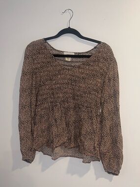 URBAN Romantics Brown Leopard Print Long-Sleeve Blouse